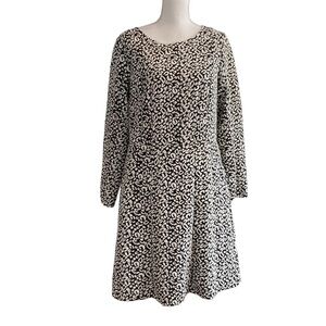 H&M Animal Print Long Sleeve Shift Dress SZ Large Black & White Pockets NEW